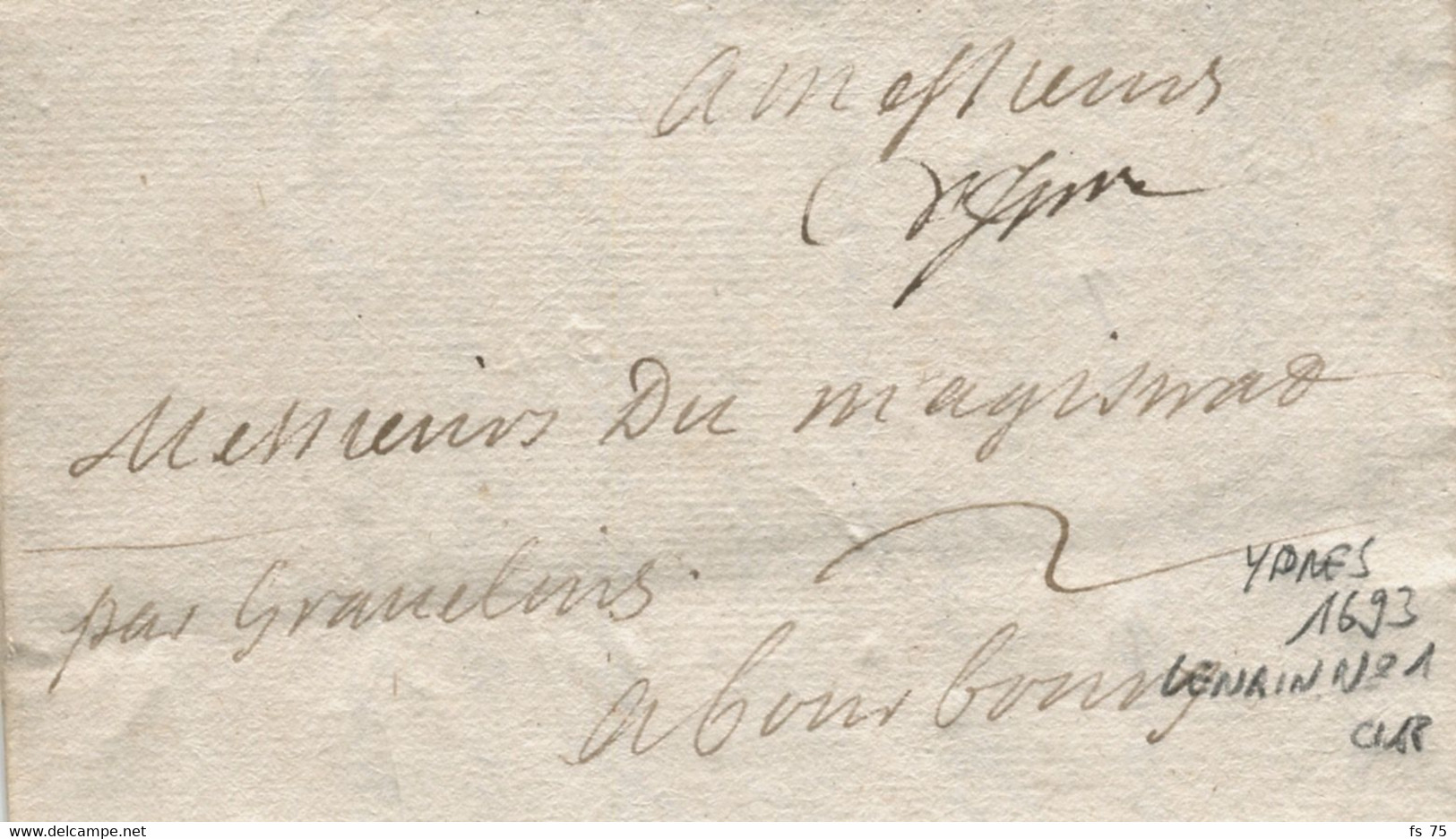 BELGIQUE - D'YPRES MANUSCRIT SUR LETTRE AVEC CORRESPONDANCE, 1693 - 1621-1713 (Paesi Bassi Spagnoli)