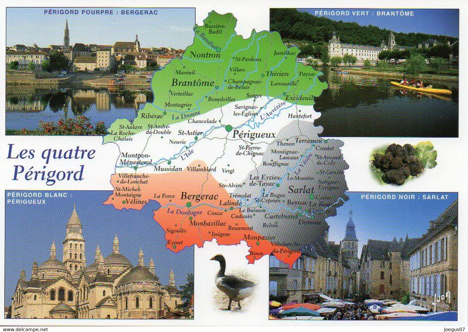 Carte Géographique - 24 Dordogne Les Quatre Périgord - Truffes, Bergerac, Brantôme, Périgueux, Sarlat, Oie - Landkarten