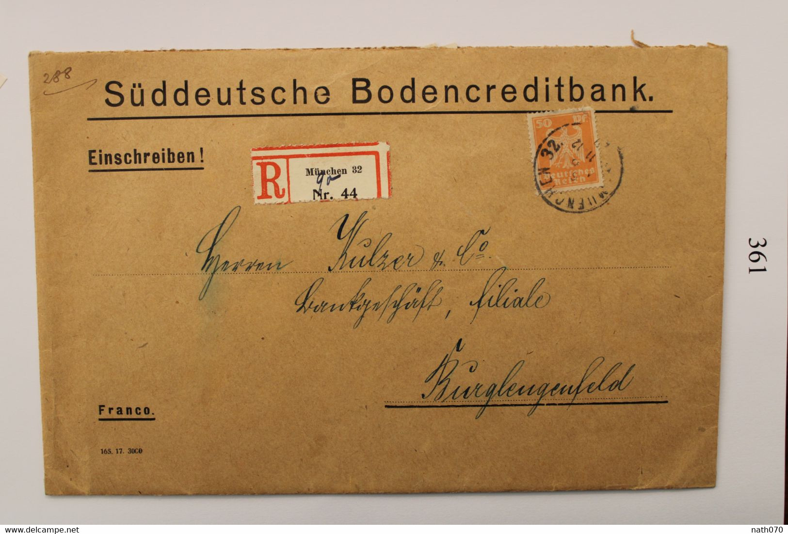 1924 Deutsche Reich Allemagne Cover Einschreiben Registered Recommandé Bodencreditbanke Burglengenfeld Voir Dos - Lettres & Documents