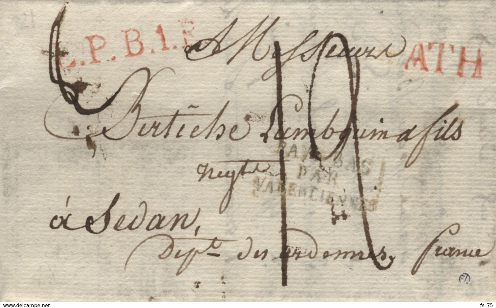 BELGIQUE - ATH ROUGE + L.P.B.1.R. + PAYS-BAS PAR VALENCIENNES SUR LETTRE AVEC CORRESPONDANCE, 1825 - 1815-1830 (Holländische Periode)