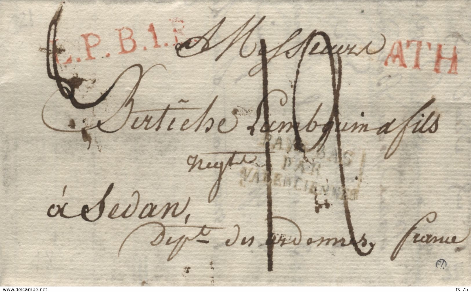 BELGIQUE - ATH ROUGE + L.P.B.1.R. + PAYS-BAS PAR VALENCIENNES SUR LETTRE AVEC CORRESPONDANCE, 1825 - 1815-1830 (Dutch Period)