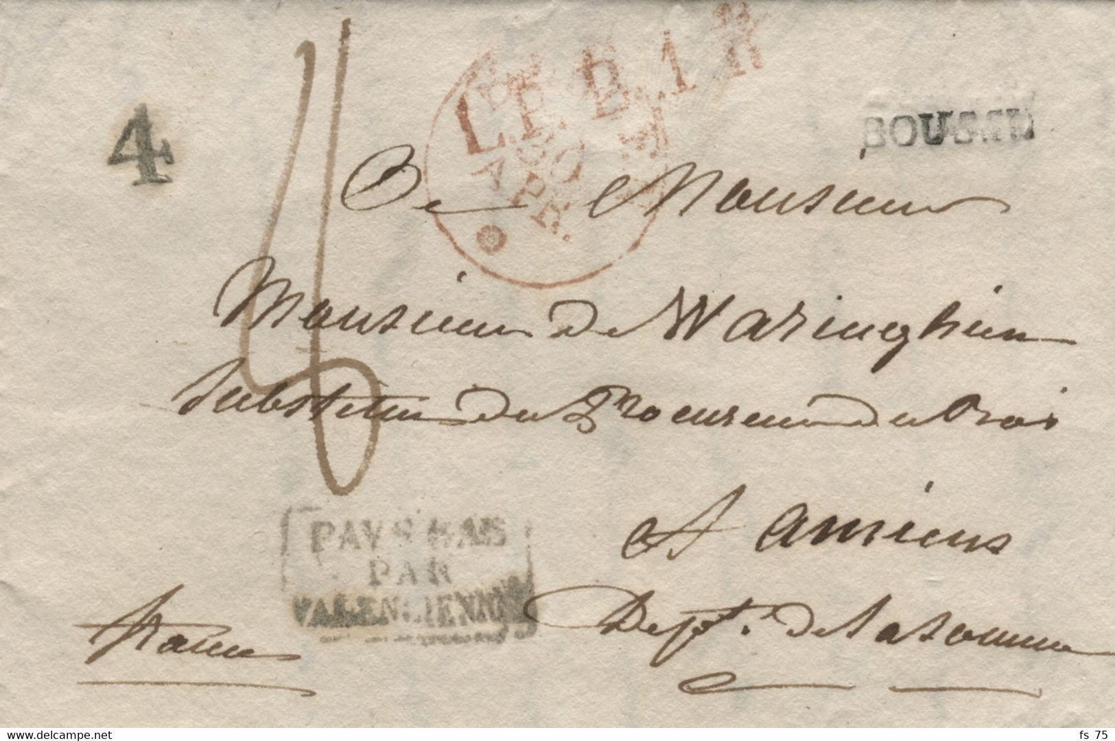 BELGIQUE - BOUSSU + L.P.B.1.R. + PAYS-BAS PAR VALENCIENNES SUR LETTRE AVEC CORRESPONDANCE, 1830 - 1830-1849 (Belgique Indépendante)