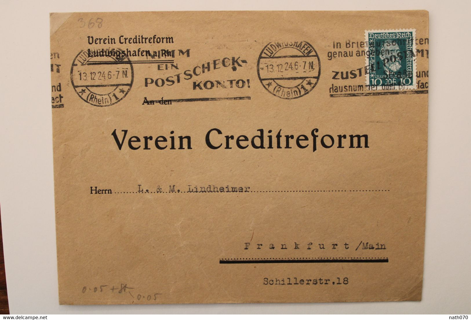 1924 Deutsche Reich Allemagne Cover Timbre Seul Mi 369 Zustellpostamt Oblit. Mechanik Mécanique Flamme - Briefe U. Dokumente
