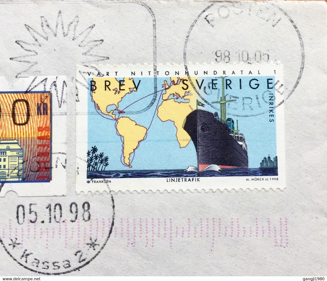 SWEDEN 1998, AIRMAIL COVER TO UK ATM STAMP ,SELF ADHESIVE STAMPS ,SHIP ,GLOBE,POST HORN ,BUILDING ,PICTURAL CANCELLATIO - Covers & Documents