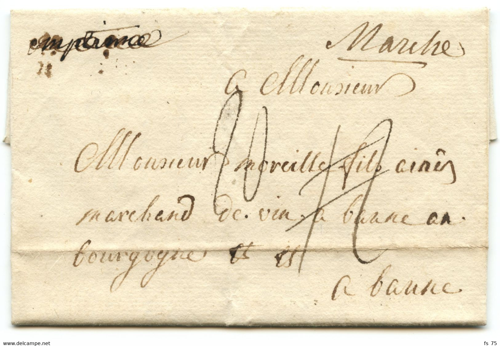 BELGIQUE - EMPTINNE MANUSCRIT RAYE + MARCHE MANUSCRIT SUR LETTRE AVEC CORRESPONDANCE DE CINEY POUR LA FRANCE, 1786 - 1714-1794 (Paises Bajos Austriacos)