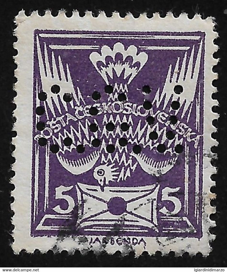 PERFIN CECOSLOVACCHIA-1920/25-valore Usato Da 5 H. Serie Corrente Con Perforazione - PERFIN - In Buone Condizioni. - Perfins