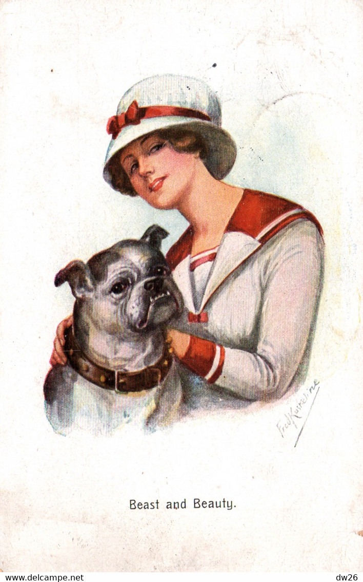 Illustration Fred Kaskeline - Femme Au Chien (Bouledogue) Beast And Beauty (la Belle Et La Bête) N° 4733 - Kaskeline