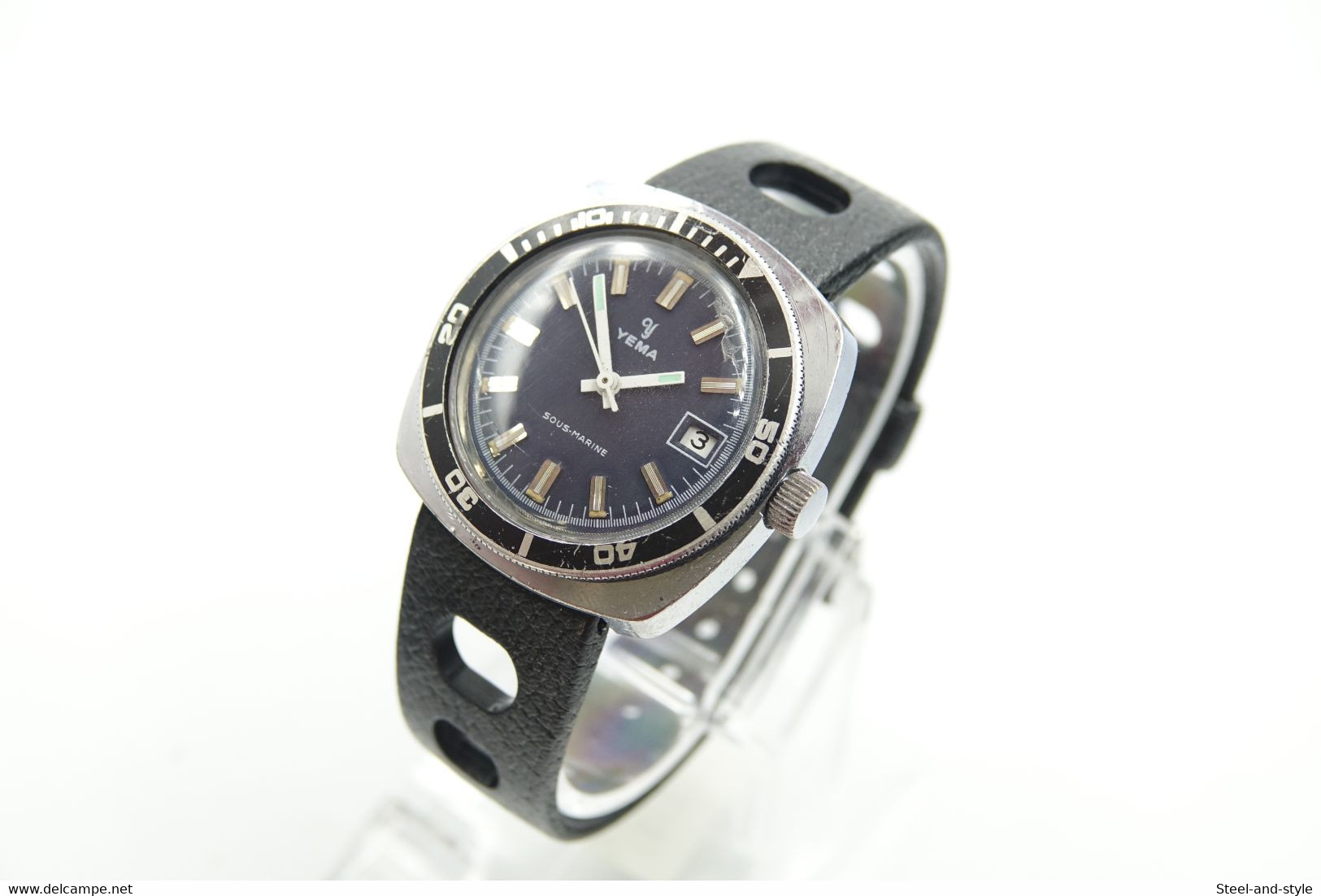 watches : YEMA MEN SOUS MARINE DIVER BLUE W TROPIC SPORT HAND WIND - 1980's  - original - running - excelent condition