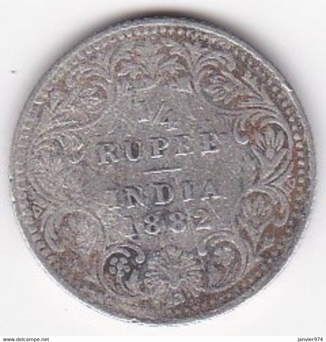 India-British 1/4 Rupee 1882 C Calcutta ,  Victoria, En Argent,  KM# 490. Rare - India