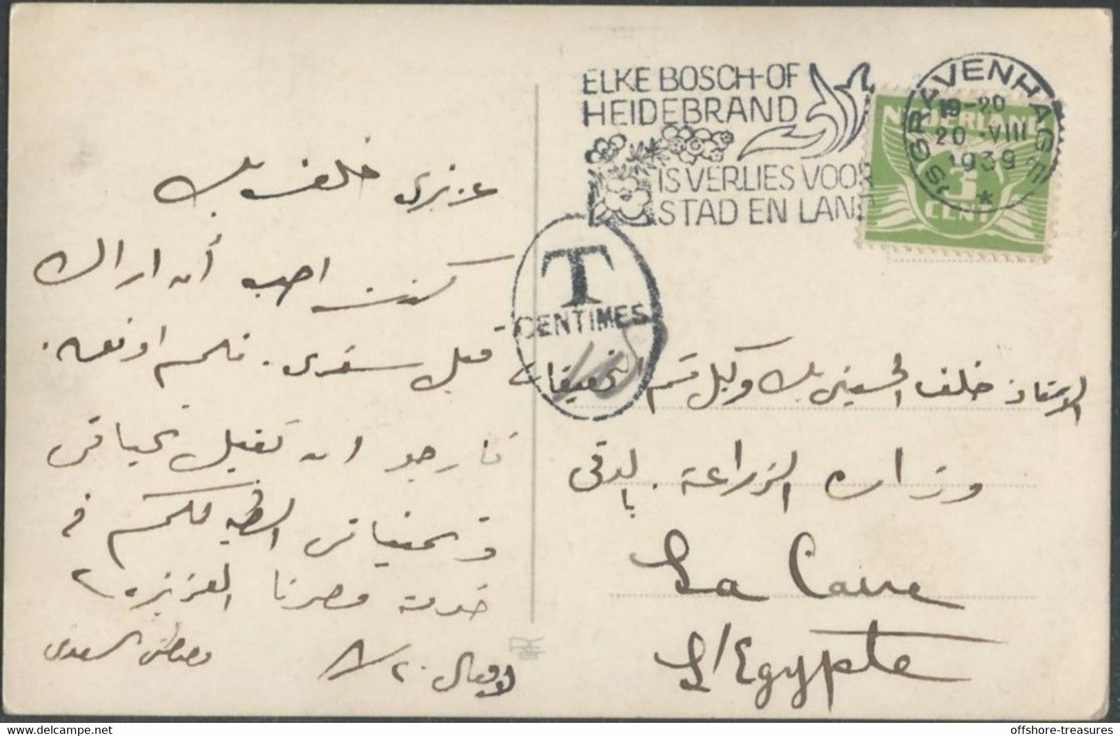 Holland To Egypt 1939 TAXED Postcard Axelsche Kleederdracht Costume Types Netherlands Post Card S-Gravenhage /The HAGUE - Axel
