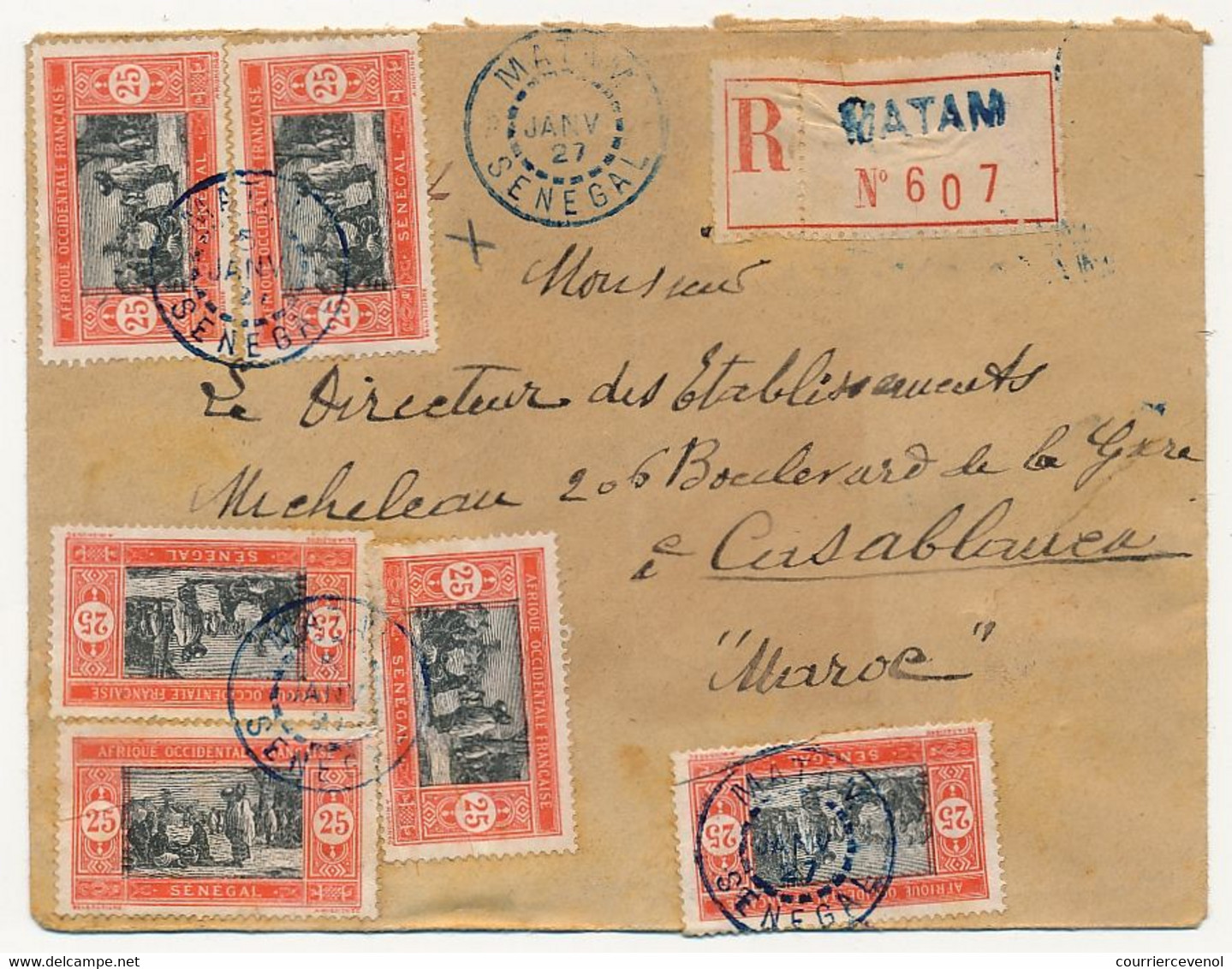 SENEGAL - Lettre Recom. Affr. Composé Depuis MATAM - SENEGAL 5 Janvier 1927, Pour Casablanca - Brieven En Documenten