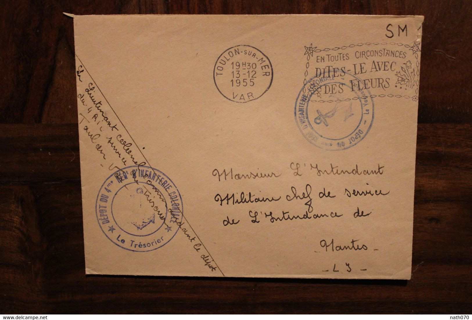 1959 4e Régiment Infanterie Coloniale Par Avion FM Franchise Militaire SM Cover Oblit Mécanique Pub - Militärische Franchisemarken