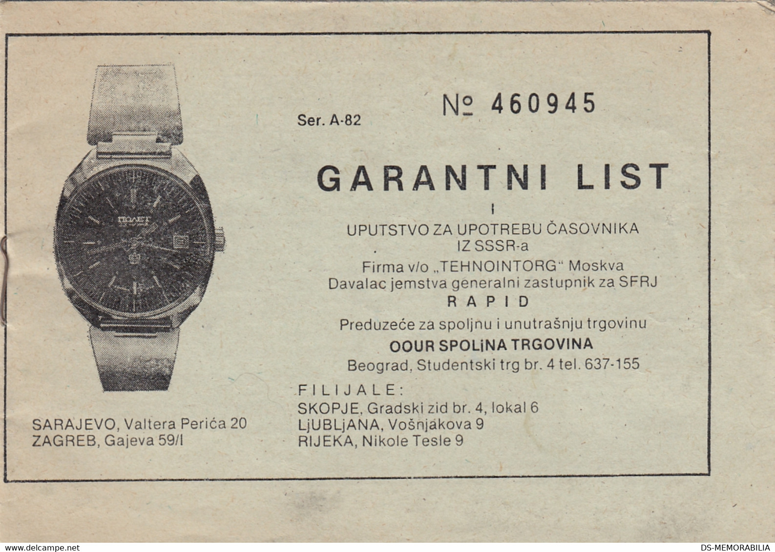 Polet Poljot Soviet Russian Wrist Watch Manuals Instructions & Warranty 1983 - Montres Publicitaires