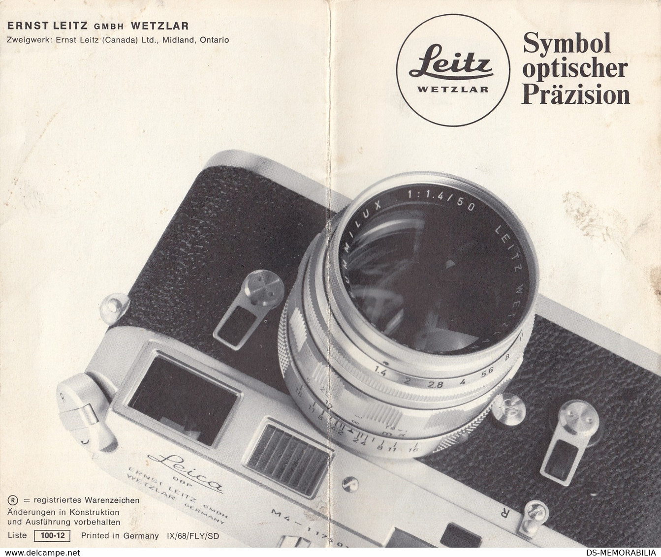 1968 Leica Leitz Wetzlar Germany Projectors Cameras Lenses Prospect Brochure - Lenti