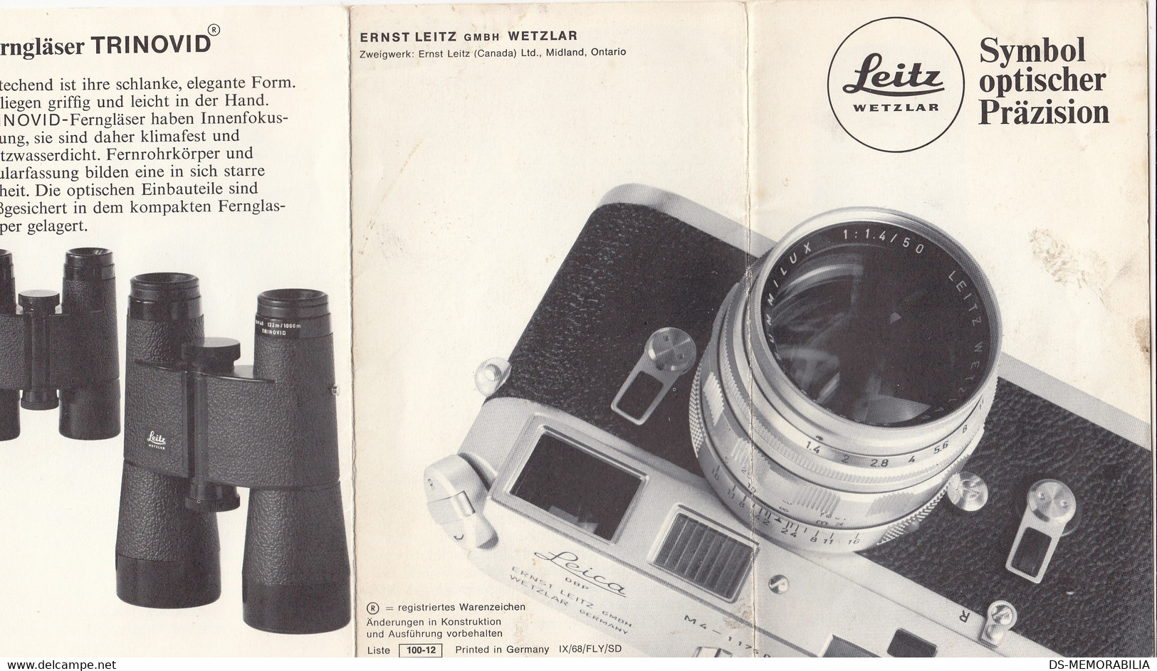 1968 Leica Leitz Wetzlar Germany Projectors Cameras Lenses Prospect Brochure - Lenti