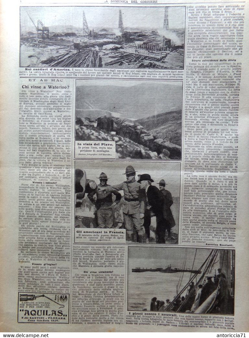 La Domenica Del Corriere 12 Maggio 1918 WW1 Piave America Waterloo Raimondi Navi - War 1914-18