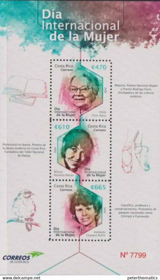 COSTA RICA, 2020, MNH, WOMEN, INTERNATIONAL DAY OF WOMAN, DANCERS, TEACHERS, SCIENTISTS, ENVIRONMENTALISTS, SLT - Otros & Sin Clasificación