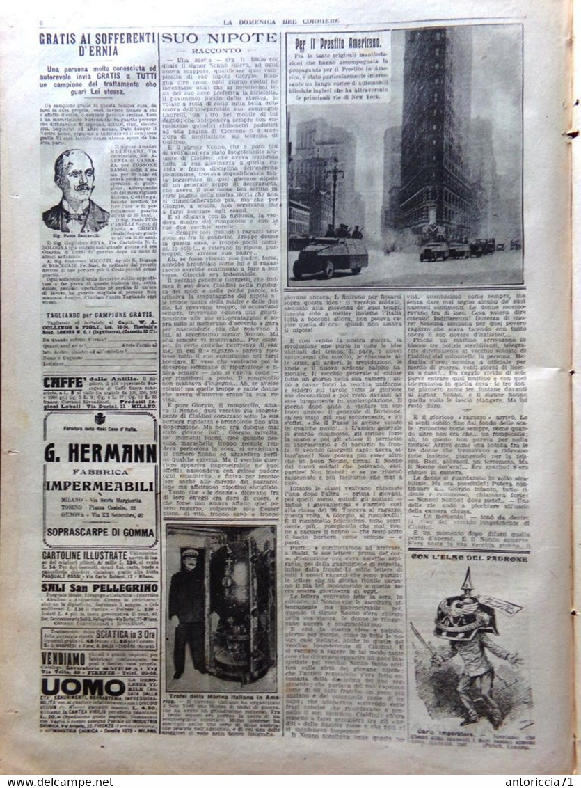 La Domenica Del Corriere 28 Luglio 1918 WW1 Neera Albania Francia Prestito Ardre - Guerra 1914-18