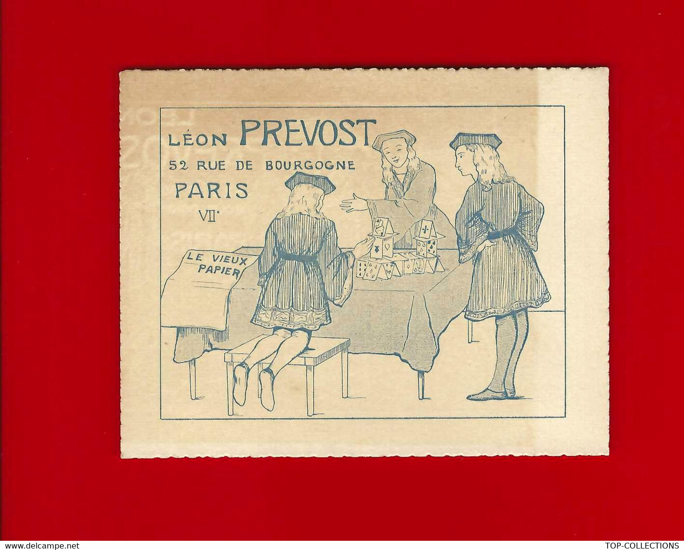 Circa 1920 Carte De Collection Librairie L. Prevost Rue De Bourgogne Paris « Au Vieux Papier» Enfants, Château De Carte, - Advertising
