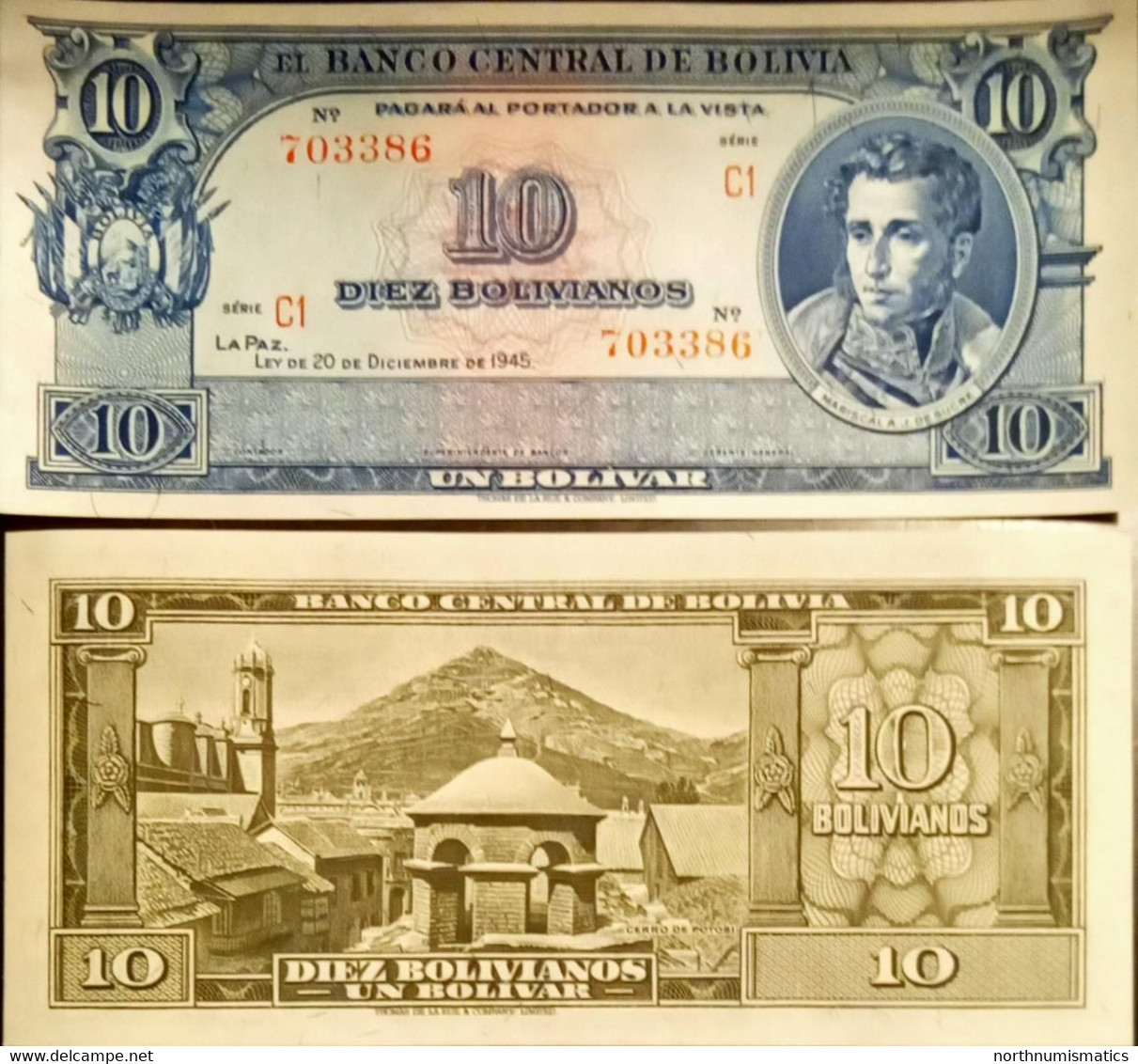 Bolivia 10 Pesos 1945 Unc - Bolivie