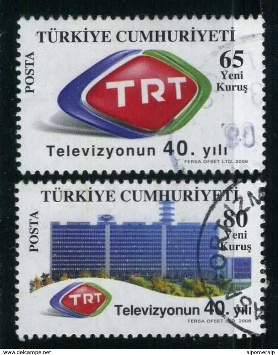 Türkiye 2008 Mi 3642-3643 40th Anniv. Of TRT Television | TRT Emblem & Broadcast Center - Oblitérés