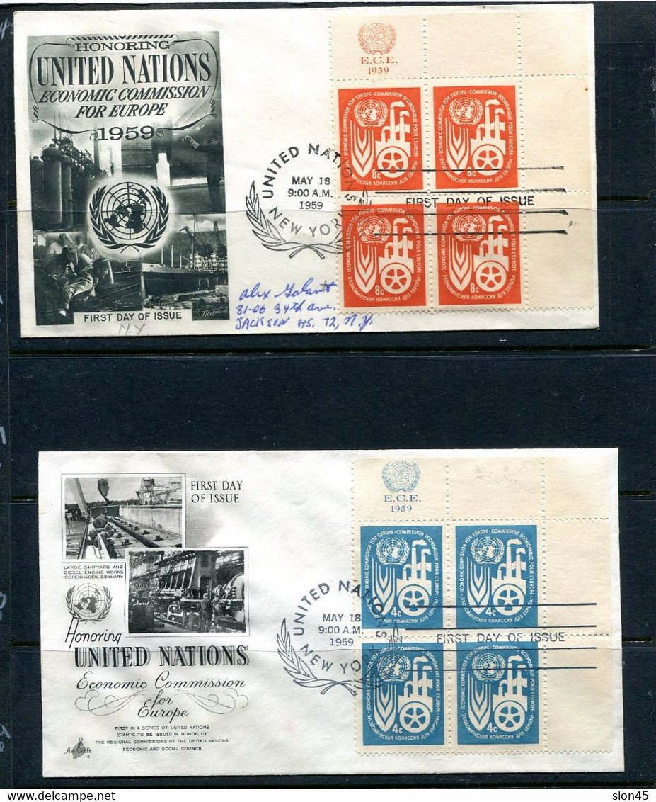 USA 1959 UN 17 Covers FDC In Blocks Of 4 14 Covers Corner Block With Inscription 12672 - Storia Postale