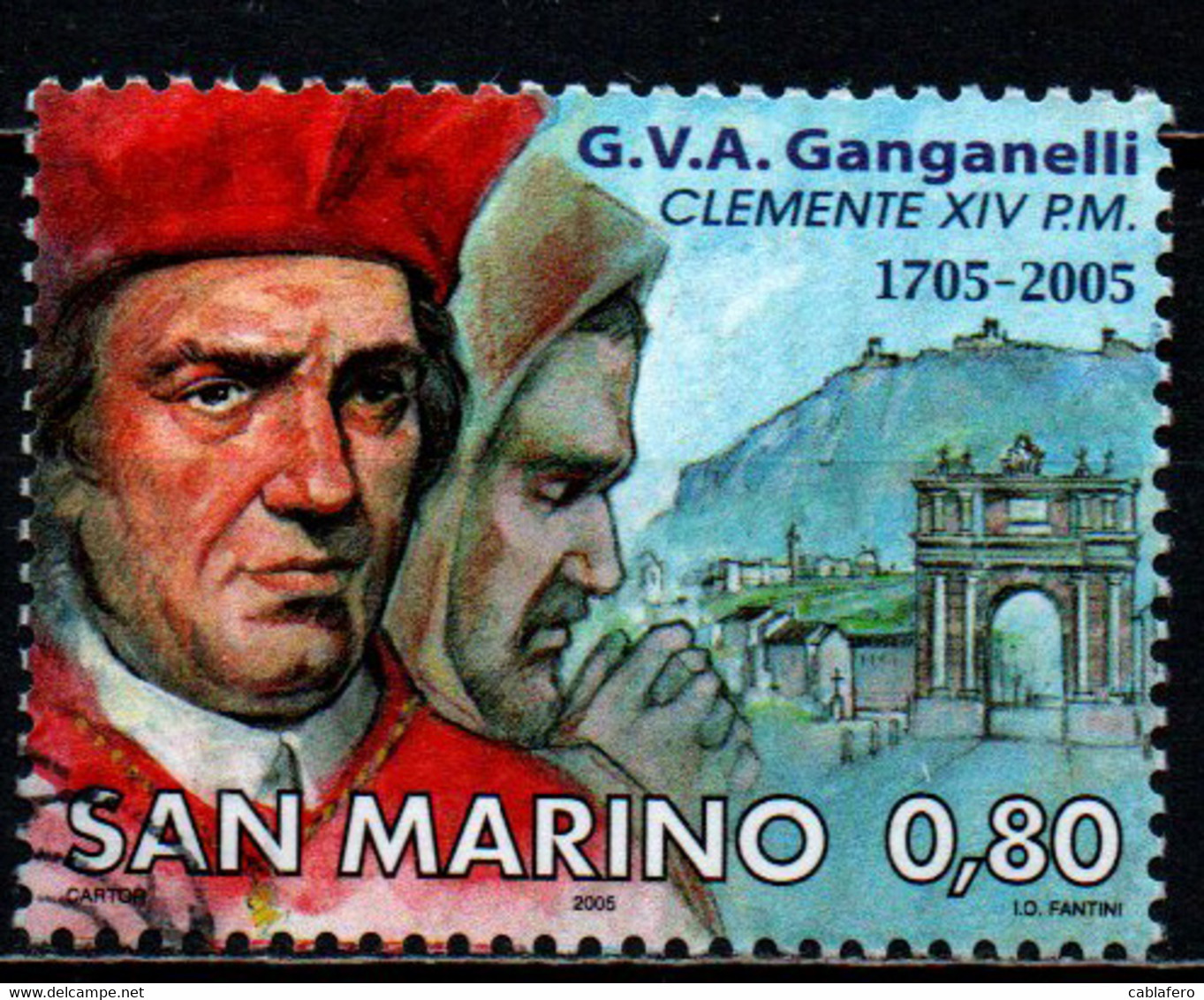 SAN MARINO - 2005 - 300° ANNIVERSARIO DELLA NASCITA DI PAPA CLEMENTE XIV - USATO - Usados