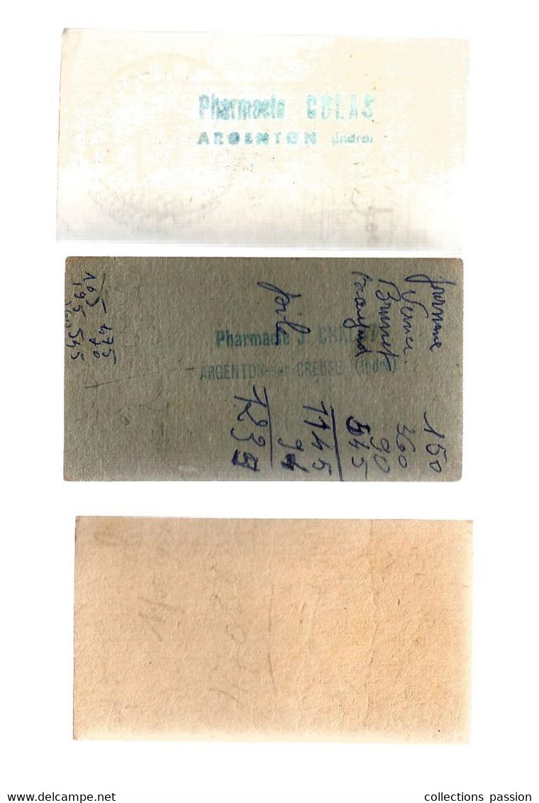 Ticket De Pesée ,LA FARINE LAROUSSE , 1958,1959 Et 1960,  Pharmacie Colas ,Argenton,Indre ,LOT DE 3 TICKETS - Ohne Zuordnung