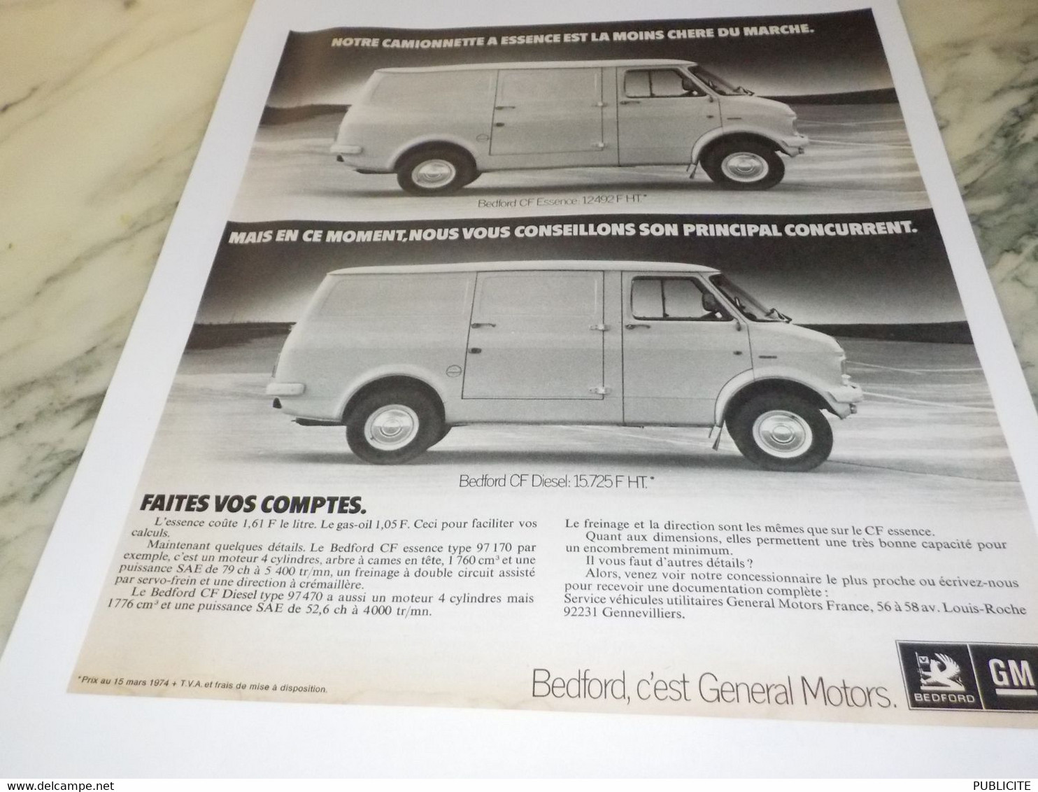 ANCIENNE PUBLICITE BEDFORD CAMION FORD  1975 - Camions