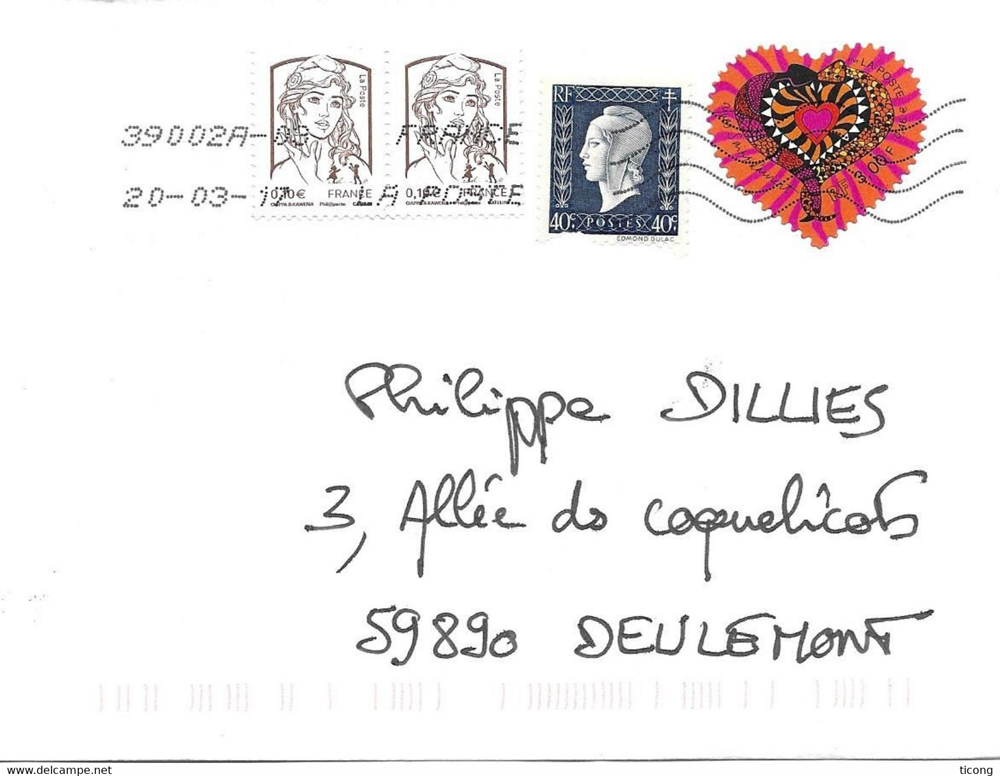 LETTRE DE 2017 - MARIANNE DE DULAC, COEUR D YVES SAINT LAURENT, PAIRE MARIANNE DE CIAPPA, VOIR LES SCANNERS - Storia Postale