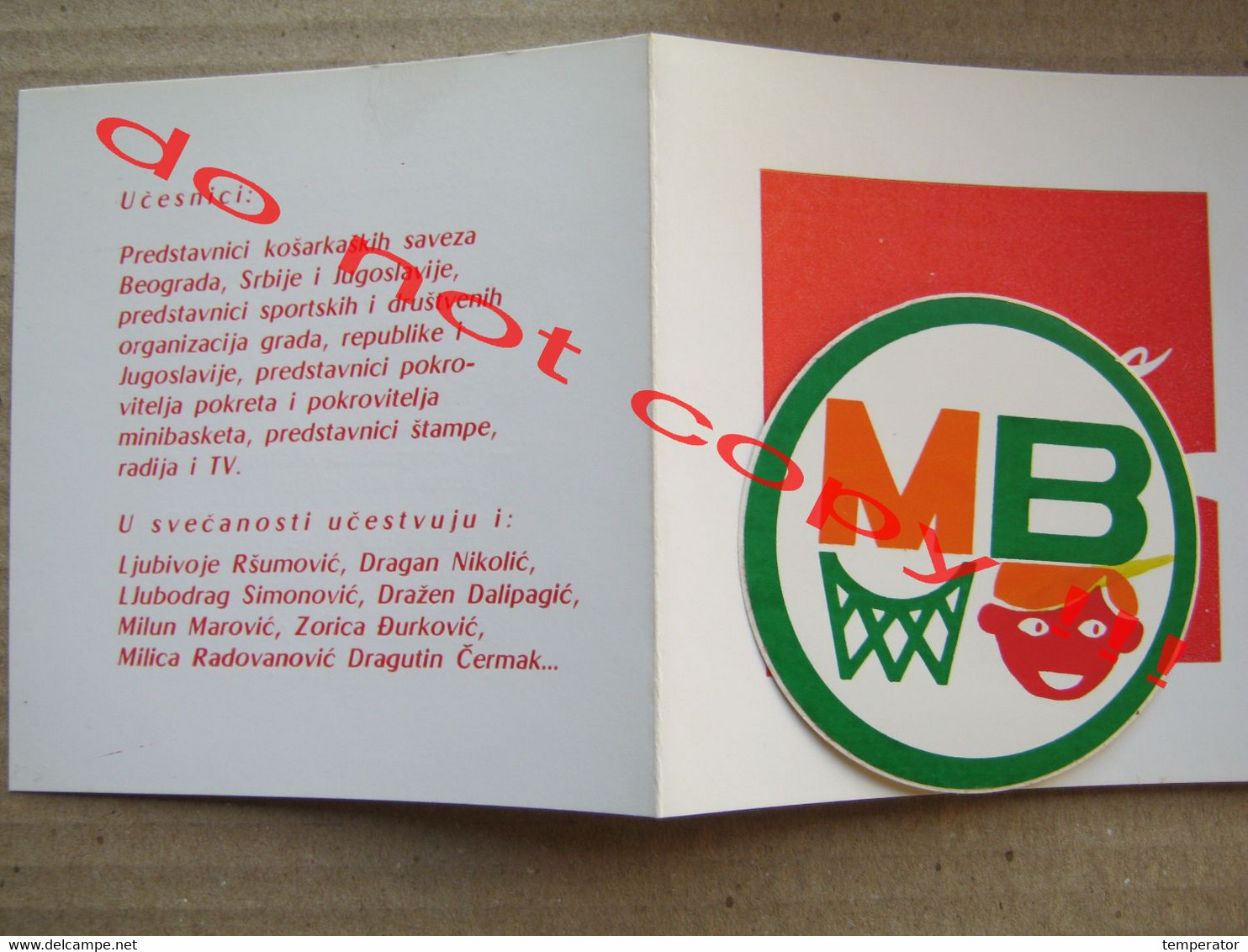 LOT Beograd '80 MB / Mini Basket - Organisers: Košarkaški Savez Jugoslavije - SLOVIN - Slovenijavino - " COCA COLA " ... - Habillement, Souvenirs & Autres