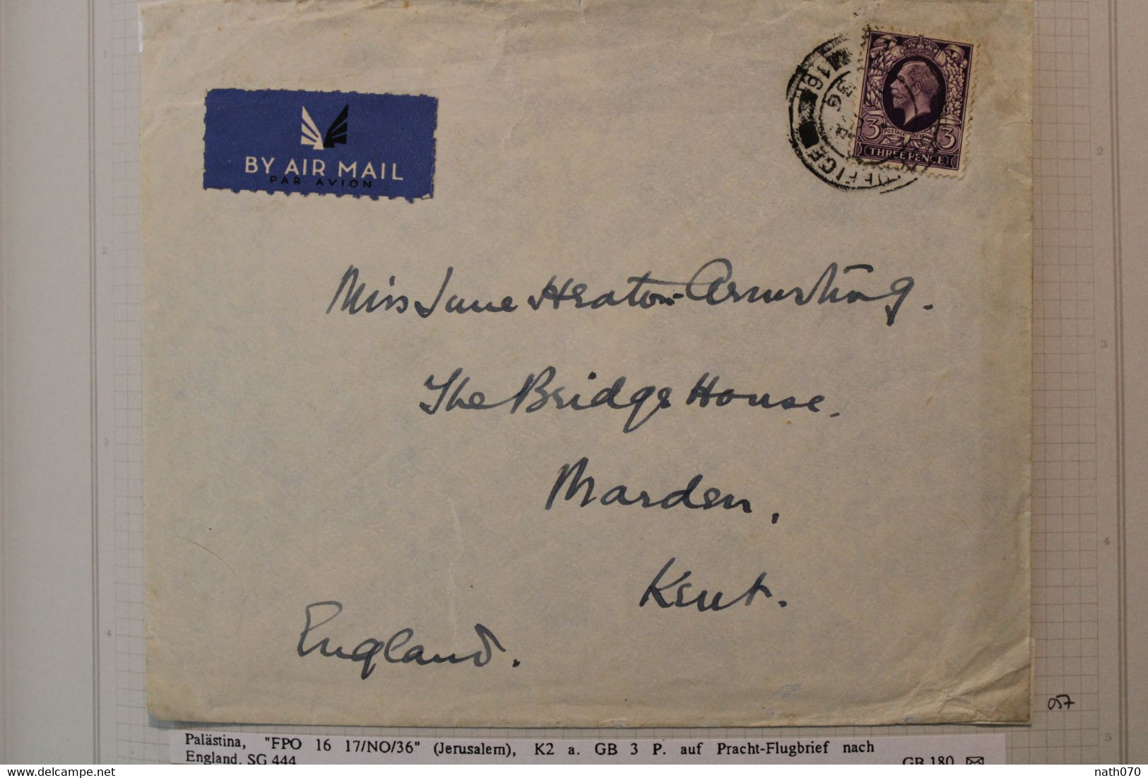 1936 LEVANT Marden UK GB Cover Palestine Palästina Israel FPO 16 Fieldpost Air Mail FDP Feldpost - Marcofilie