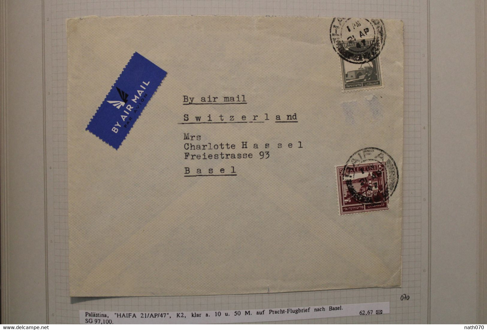 1947 LEVANT Haifa UK GB Empire Switzerland Suisse Schweiz Cover Palestine Palästina Israel  Air Mail Par Avion - Palästina