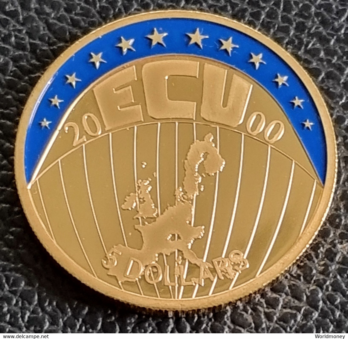 Liberia 5 Dollars 2000 "Ecu Map Of Europe" (Gold Plated Copper-nicke) - Liberia