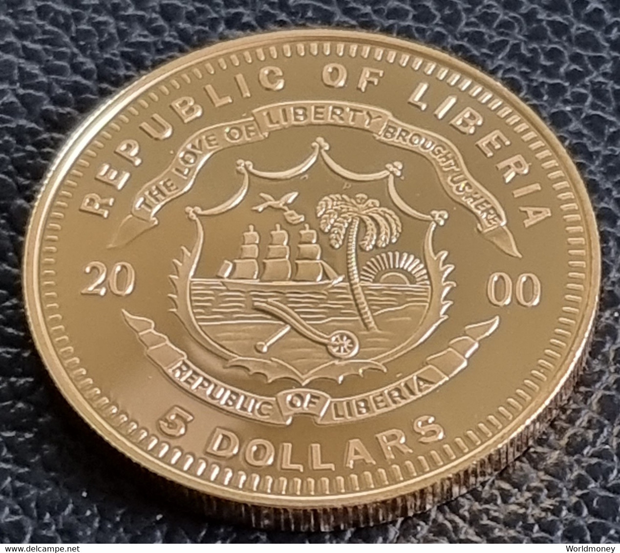 Liberia 5 Dollars 2000 "Ecu Map Of Europe" (Gold Plated Copper-nicke) - Liberia