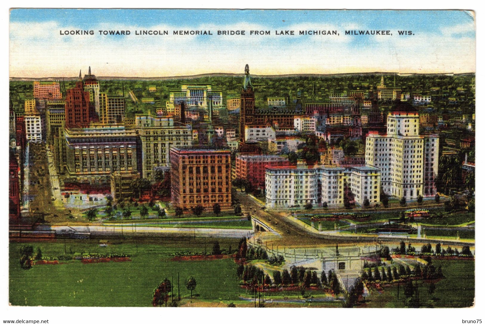 Looking Towards Lincoln Memorial Bridge From Lake Michigan, MILWAUKEE, Wis. - Milwaukee