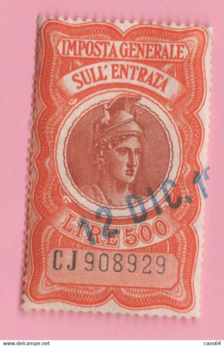 ITALIA Revenue Fiscali Tax Bollo IGE Imposta Generale Entrata -  500 Lire Usato - Revenue Stamps