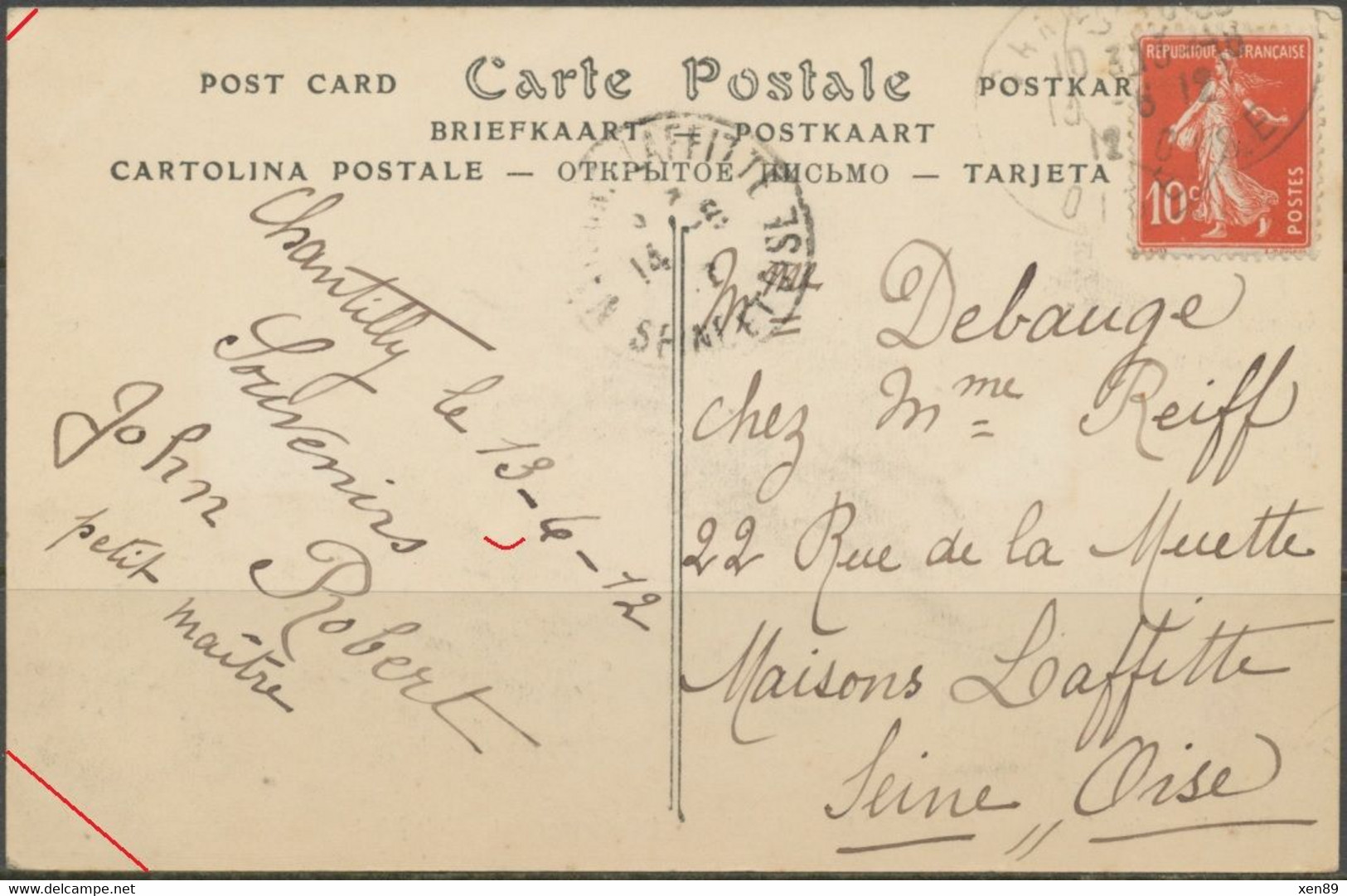 CPA - N° 138 - Semeuse Camée -- ANNEAUX-LUNE -- Sur Carte Postale CHANTILLY - L'Allée De L'Entraînement - Lettres & Documents