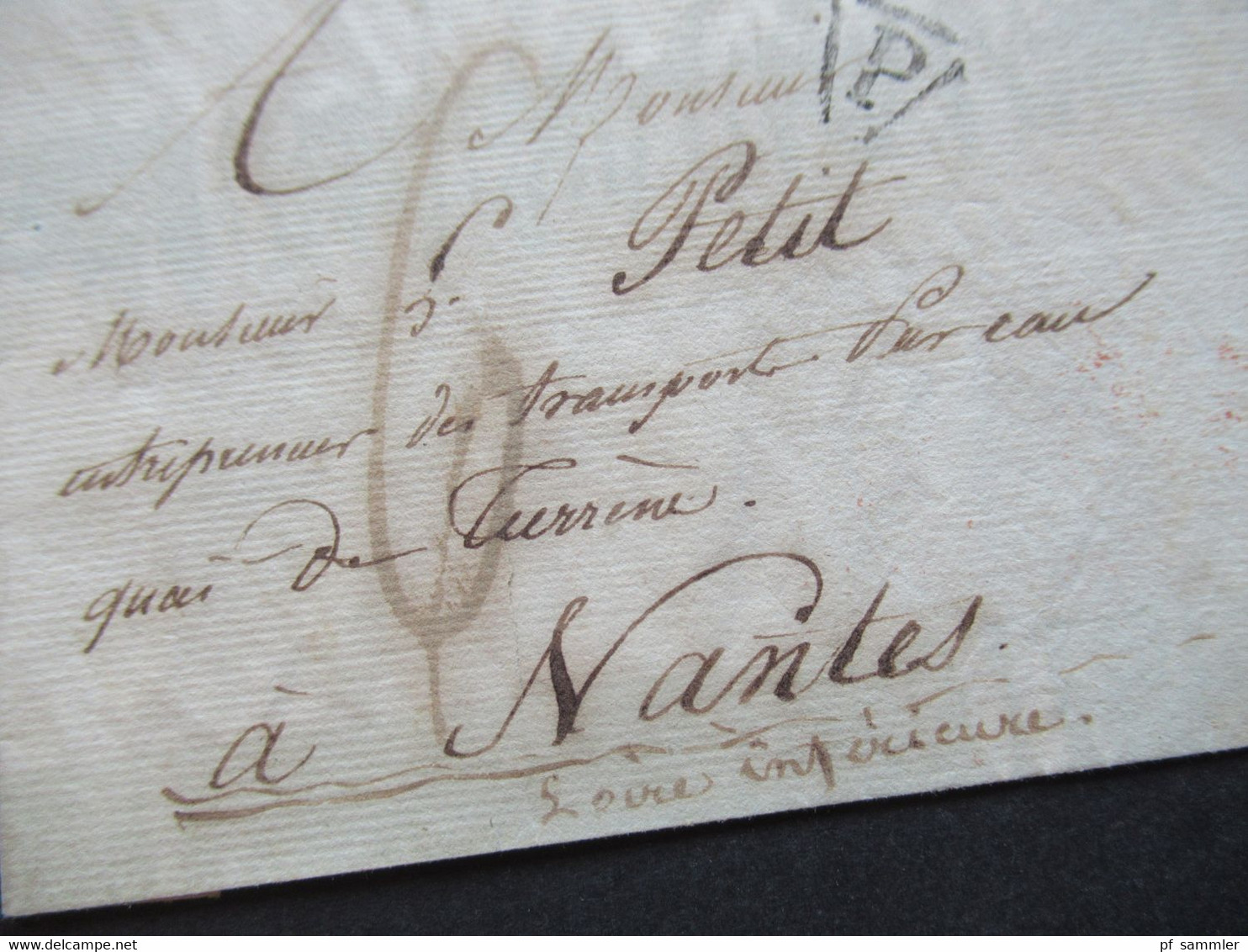 Um 1825 Rückseitig Roter Stempel / Monogramm Karl X. / Charles X. Krone Vorne Dreieckstempel P Faltbrief Paris - Nantes - Marques D'entrées