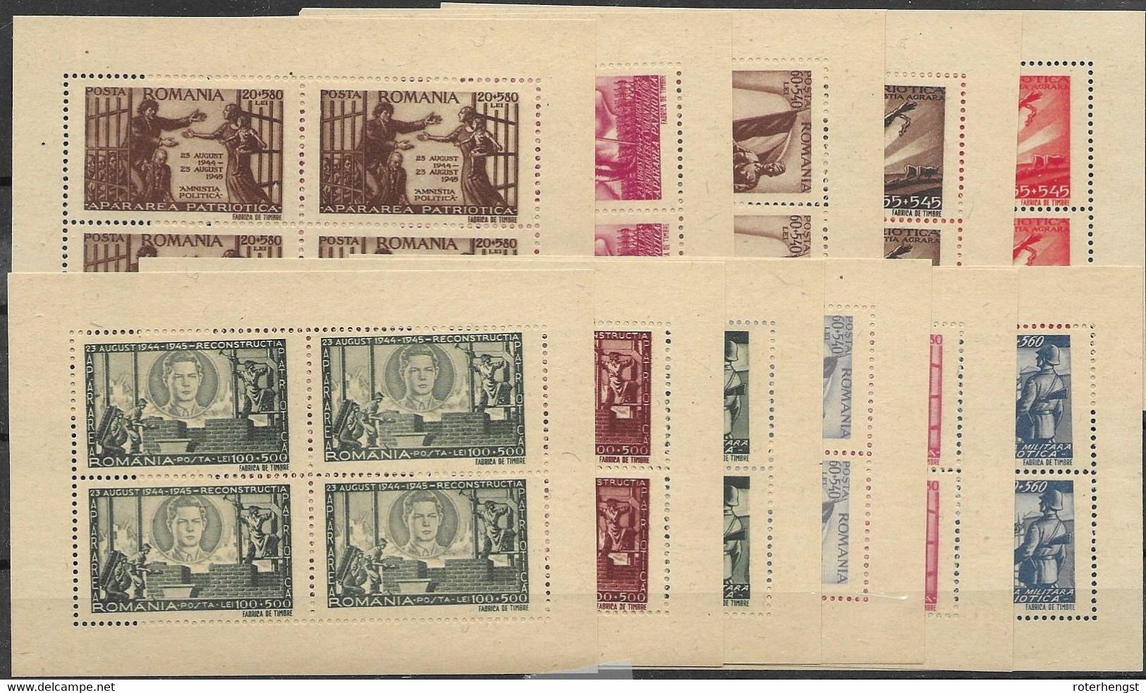 Romania 11 Sheets Mint No Gum As Issued Very Fine (only One Michel 894 80+520 Red Missing In 1945 Set Of 850 Euros) - Blokken & Velletjes