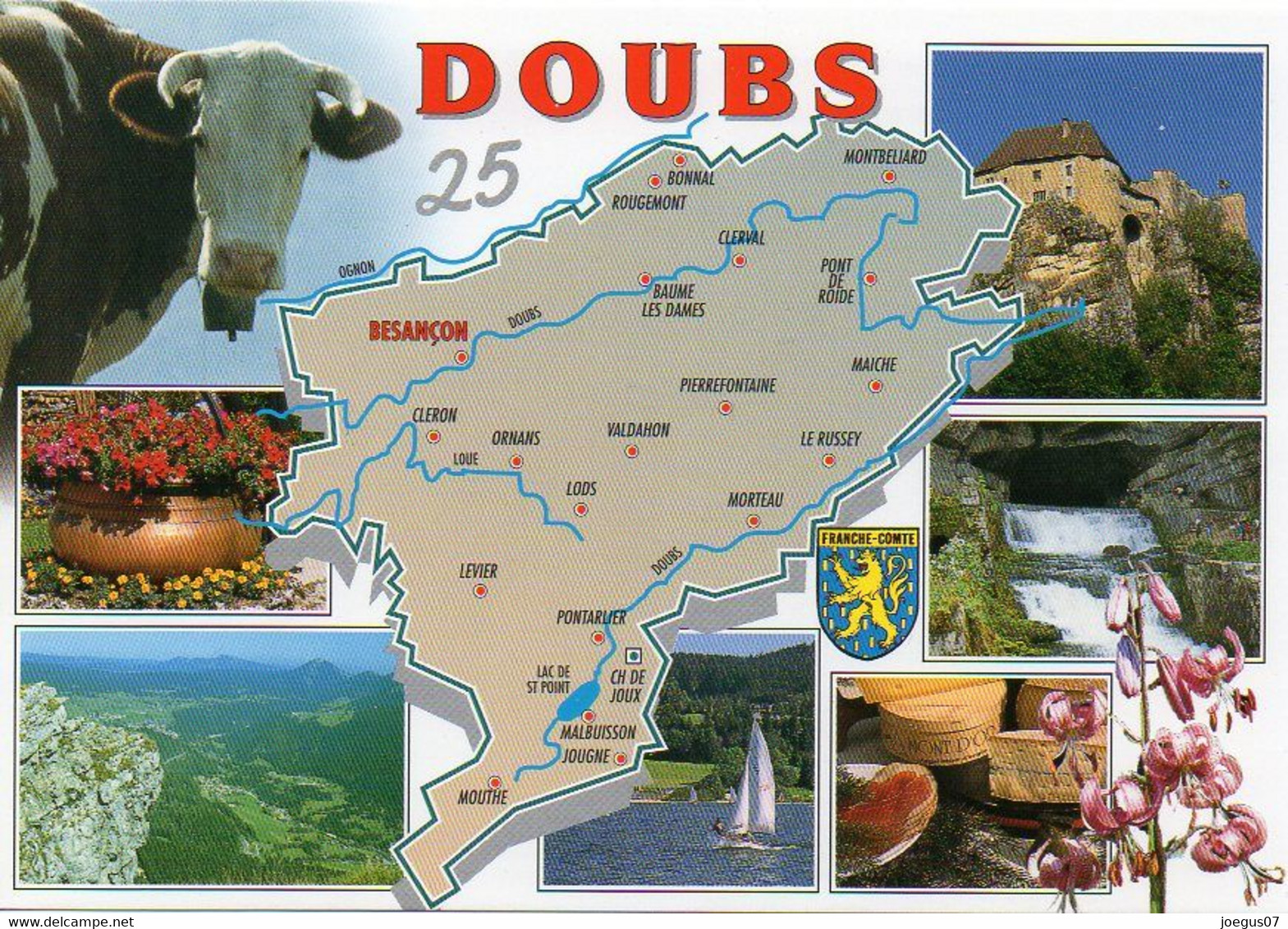 Carte Géographique - 25 DOUBS - Fromage, Vache Blason, Multi Vues - Landkarten