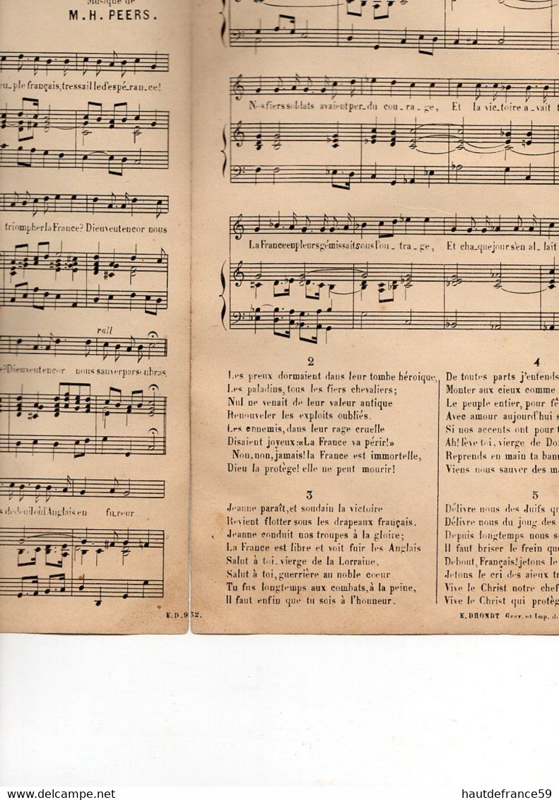 Rare PARTITION  Par Henri PEERS Maitre Organiste De Notre Dame Roubaix HYMNE A JEANNE D ARC  Solo Choeur Orgue Piano - Canto (corale)