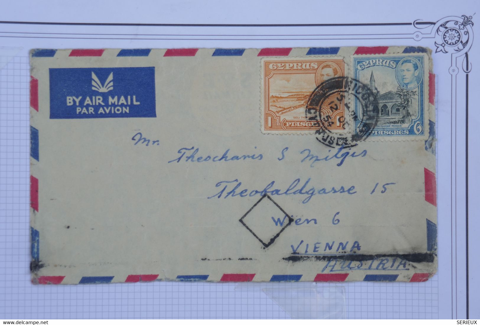 T16 CHYPRE  BELLE LETTRE 1954  CYPRUS NICOSIA POUR VIENNA AUTRICHE +AFFRANCH. INTERESSANT - Cipro (...-1960)