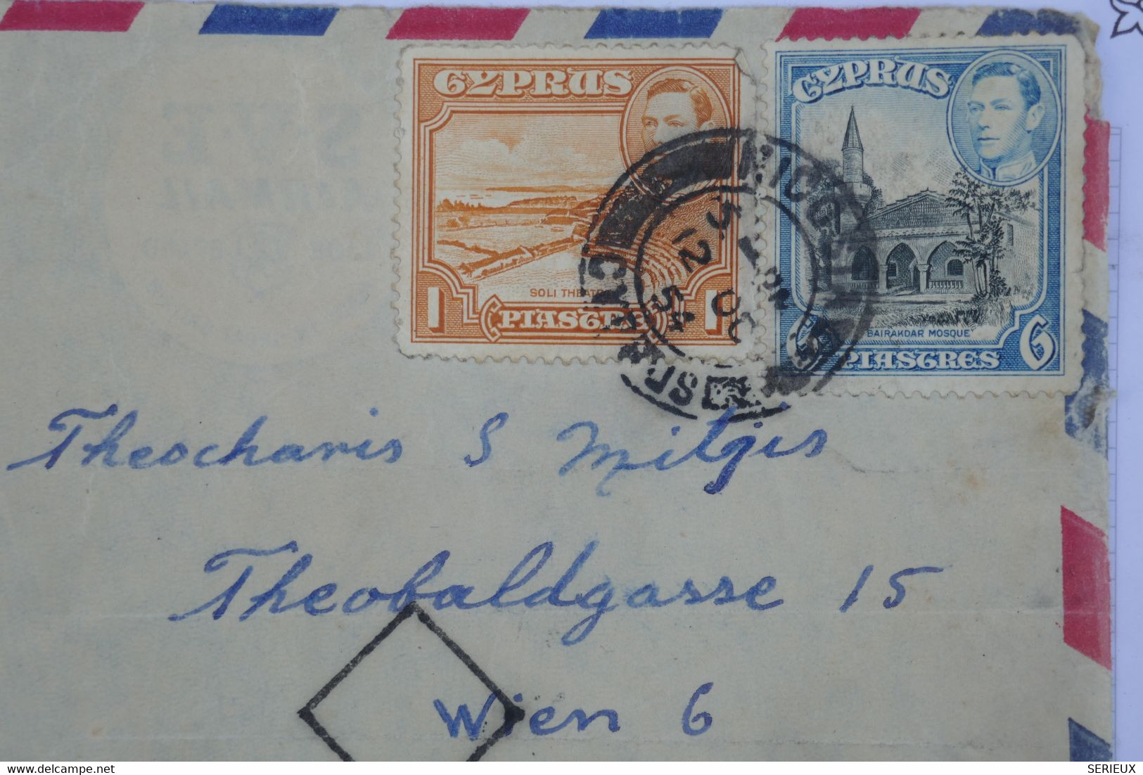 T16 CHYPRE  BELLE LETTRE 1954  CYPRUS NICOSIA POUR VIENNA AUTRICHE +AFFRANCH. INTERESSANT - Cyprus (...-1960)