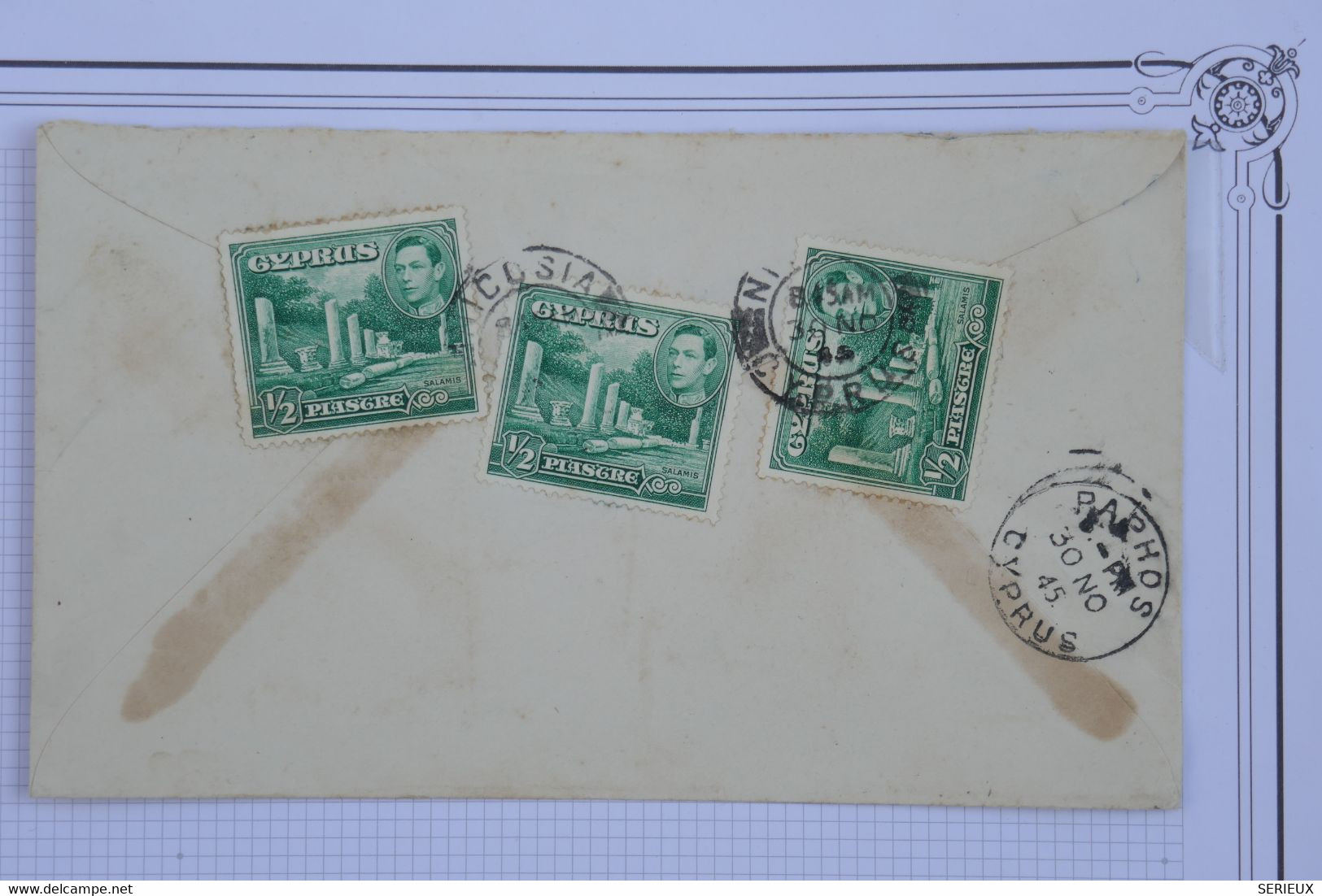 T17 CHYPRE  BELLE LETTRE RECOM.  1945 CYPRUS PAPHOS   POUR KRINPAR ?  +++AFFRANCH. INTERESSANT - Cipro (...-1960)