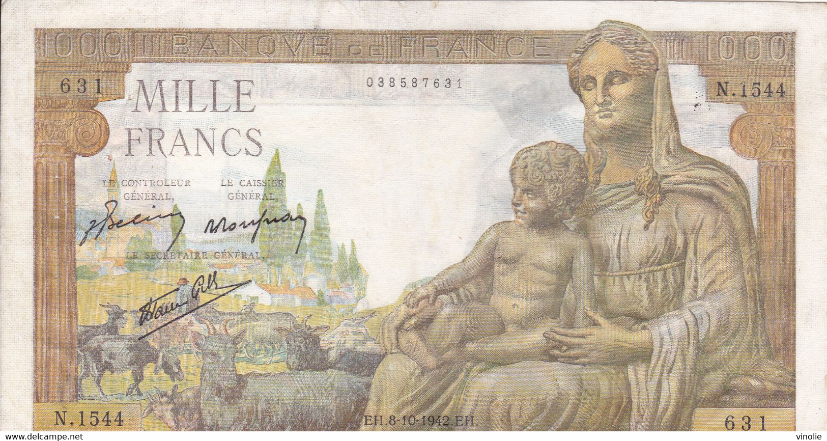 BILLET 1000 FRANCS DEESSE DEMETER. OCTOBRE 1942. - 1 000 F 1942-1943 ''Déesse Déméter''