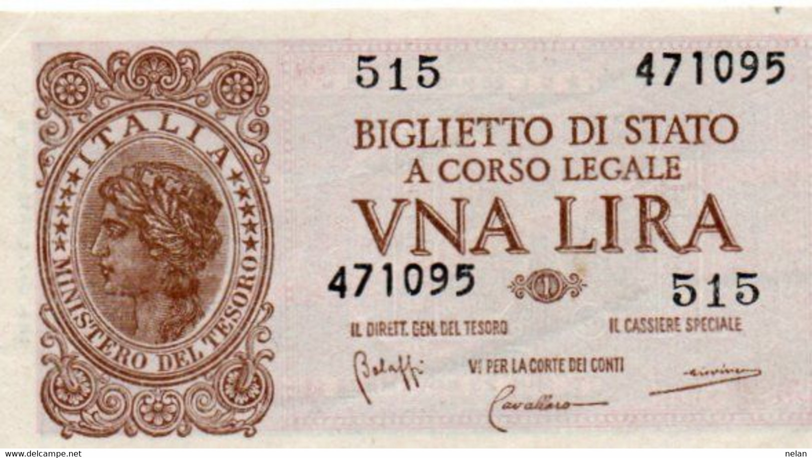 ITALIA 1 LIRA 1944 P-29b  AUNC - 1944~1946 - Luogotenenza -  Firme: Bolaffi = Cavallaro = Giovinco - Italia – 1 Lira