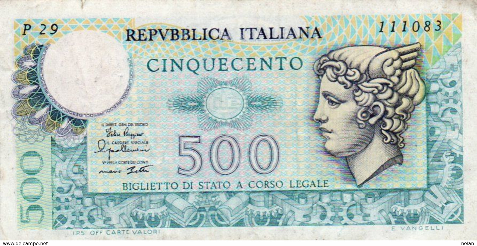 ITALIA 500 LIRE 1979  P-94a.2 -   1946~2001 Repubblica Italiana -  Firme: Ruggiero / Impallomeni / Betti - 500 Liras