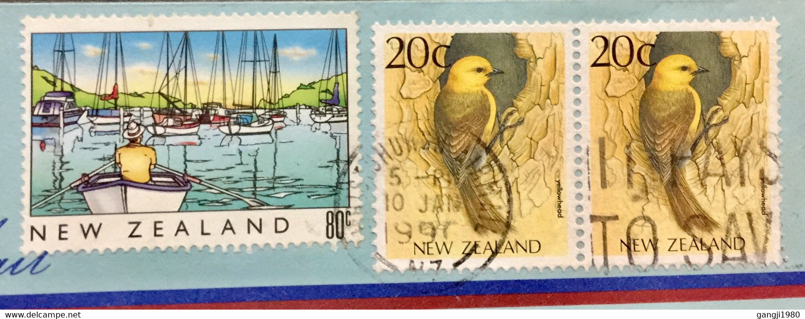 NEW ZEALAND 1990, USED COVER TO INDIA,3 STAMPS ,BIRD,WATER,BOAT ,SHIP,NATURE ,MOUNTAIN - Covers & Documents