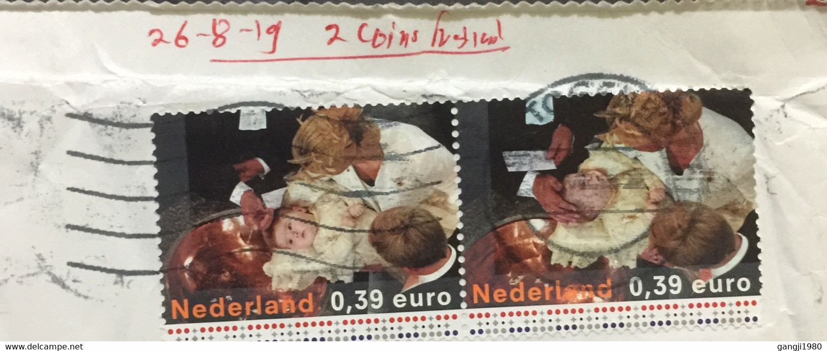 NEDERLAND 2019,USED AIRMAIL COVER TO INDIA,VIGNETTE CUSTOME ,DECLASATIONFORM , 4 STAMP MOTHER, CHILD , WINTER,NATURE - Covers & Documents